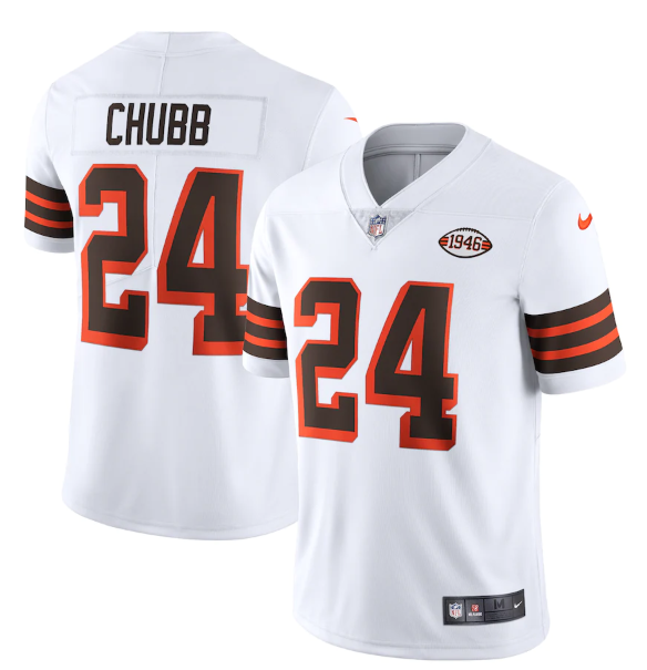 Men's Cleveland Browns #24 Nick Chubb White 1946 Collection Vapor Stitched Football Jersey